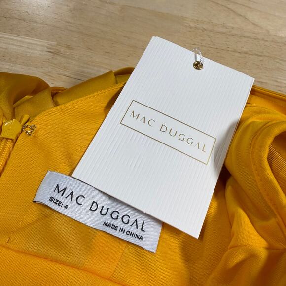 Mac Duggal NWT Yellow Faux Wrap Puff Shoulder Long Sleeve A-Line Gown Flaw* Sz 4 - Picture 5 of 12
